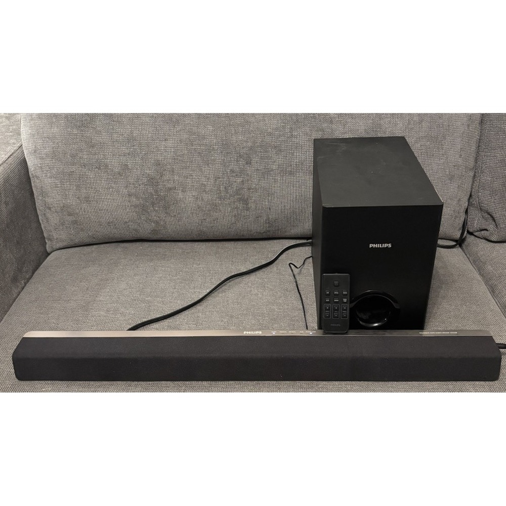 Works! Philips Soundbar, Subwoofer, & Remote CSS2123B/F7 Video In Photos AUX DES